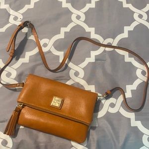 Camel Saffiano Dooney & Bourke Foldover zip crossbody